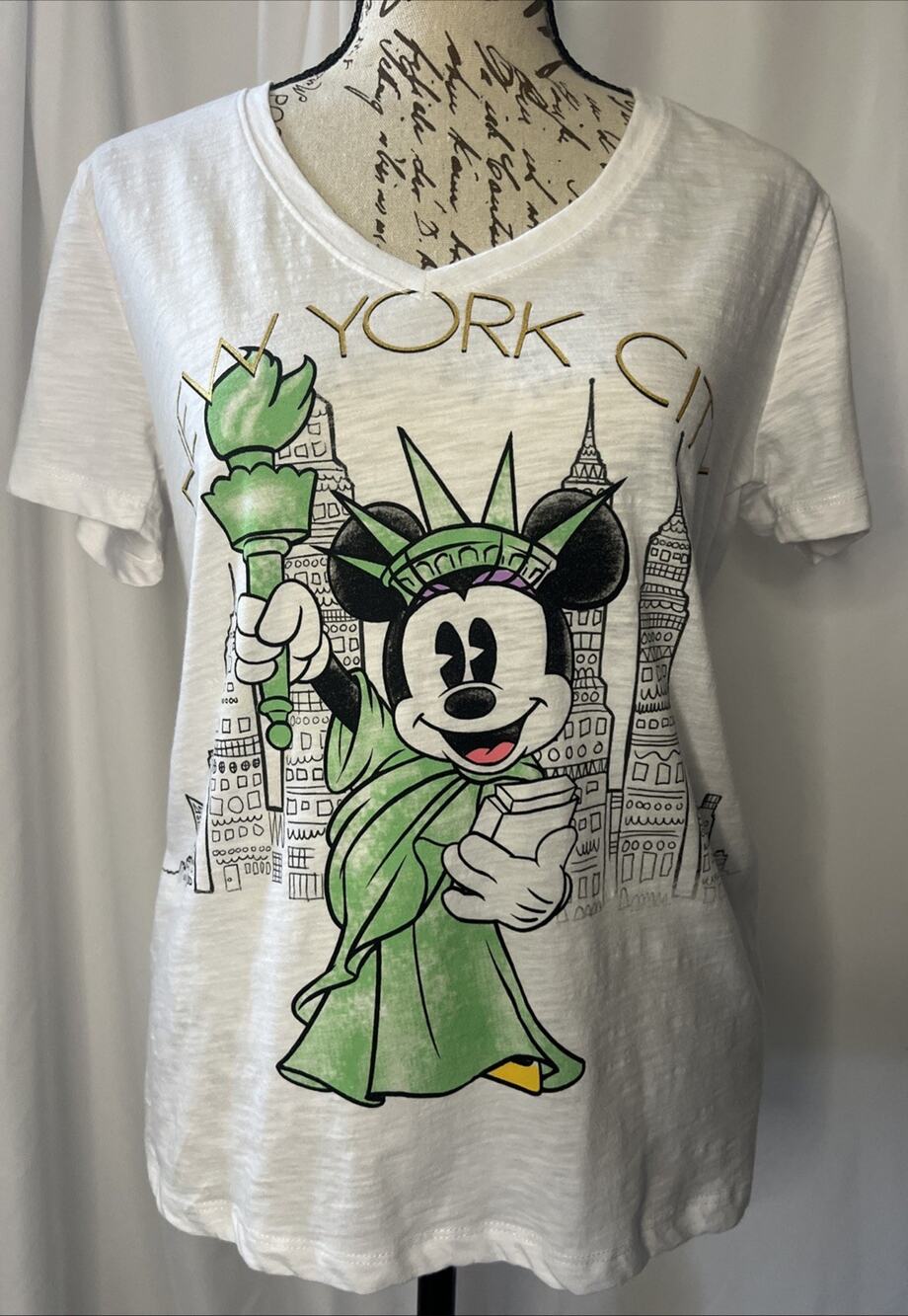 Disney Mickey Mouse New York City White V-Neck T-Shirt – Women’s Small